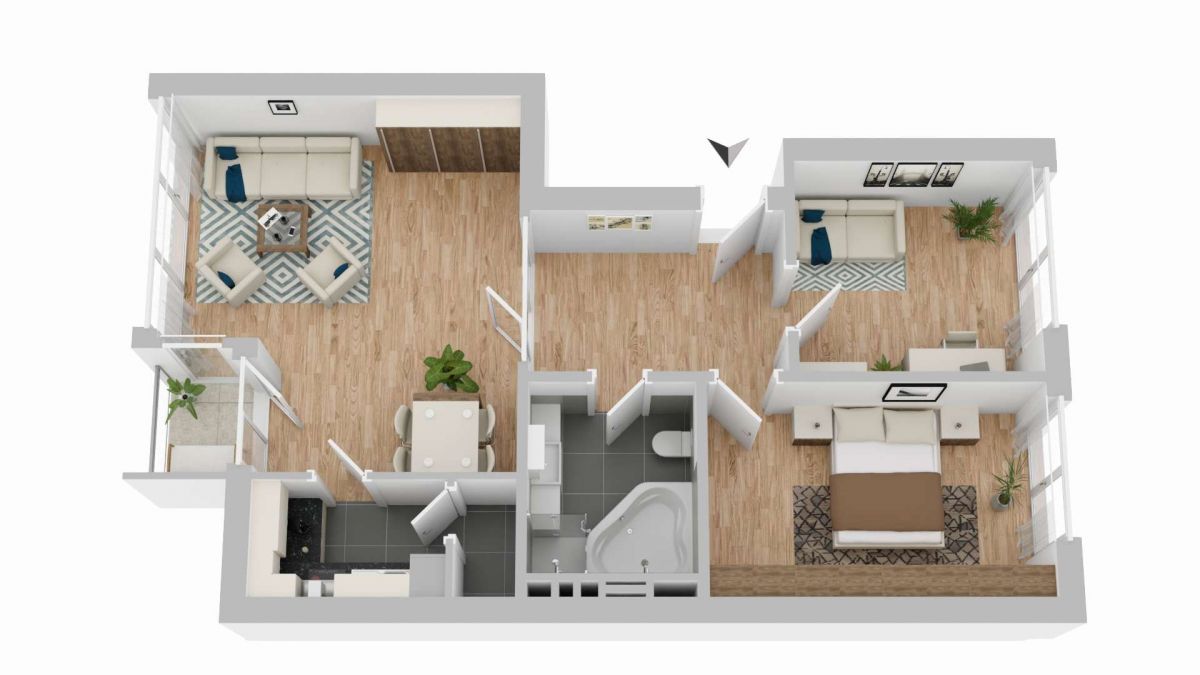 Visualisierung-Grundriss 3 Zimmer