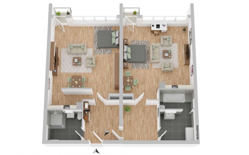 Visualisierungsvorschlag 2 x 1-Zimmer