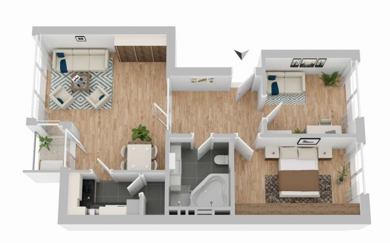 Visualisierung-Grundriss 3 Zimmer