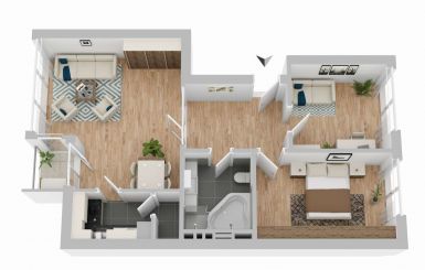Visualisierung-Grundriss 3 Zimmer