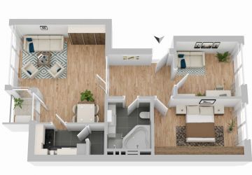 Visualisierung-Grundriss 3 Zimmer